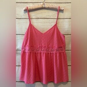 SHEIN Curve Women's Pink Lace Cami Size  1XL  Coral Pink Eyelet Summer Spring